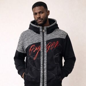 Oxygen Y2K Full Zip Jacket Streetwear Mixed Media Metallic spell-out logo Sz XL